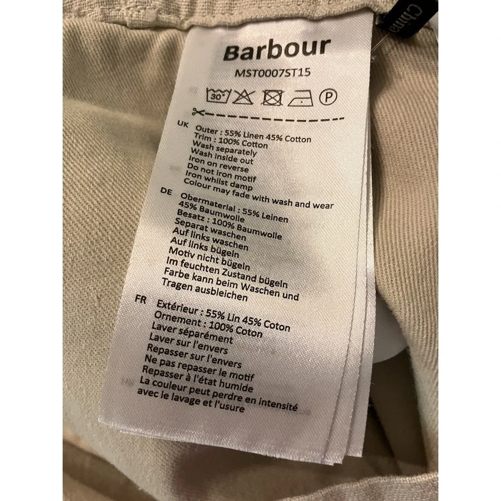 Barbour Shorts NWT Men's Linen Cotton Mix Light Stone Sz38 $110